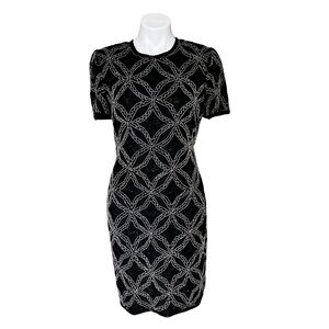 Vintage Papell Boutique Black Silver beaded silk evening dress size 8